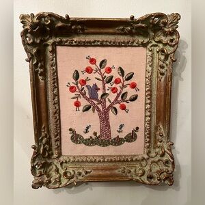 Vintage framed squirrel crewel embroidered art PETO JACOBEAN